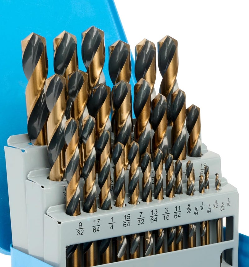 MACXCOIP Drill Bit Set, 29Pcs High Speed Steel Bits with Black and Gold Finish for Hardened Metals, Cast Iron and Wooden Plastics, with Metal Index Storage Box, 1/16"-1/2" - Image 1